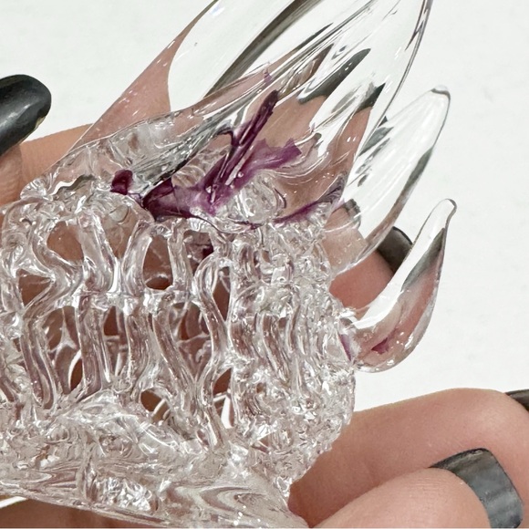 Hand Blown Lamp-open Work Art Glass Miniature Swan Figurine Clear Purple Vintage - Picture 11 of 14